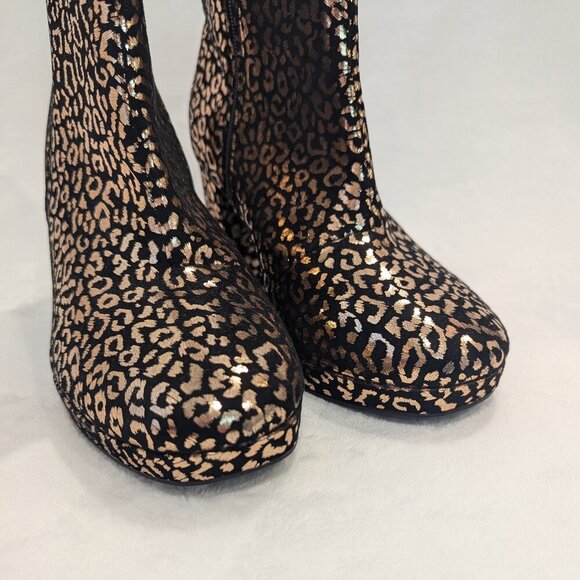 TORRID Metallic Leopard Print Booties 10WW Extra Wide Chunky Platform Heel Black - Picture 5 of 9